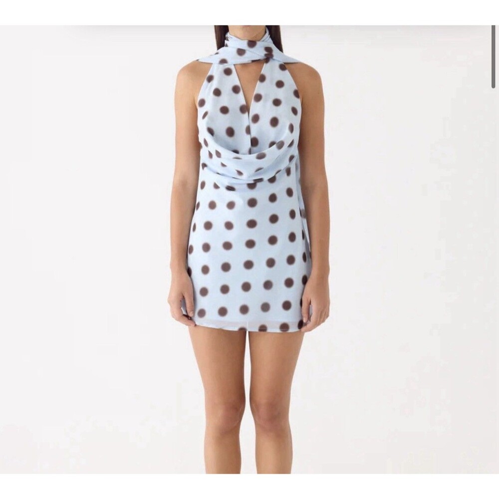 Peppermayo Get Me Halter Mini Dress - Blue Mocha Dot XXS - Picture 8 of 8